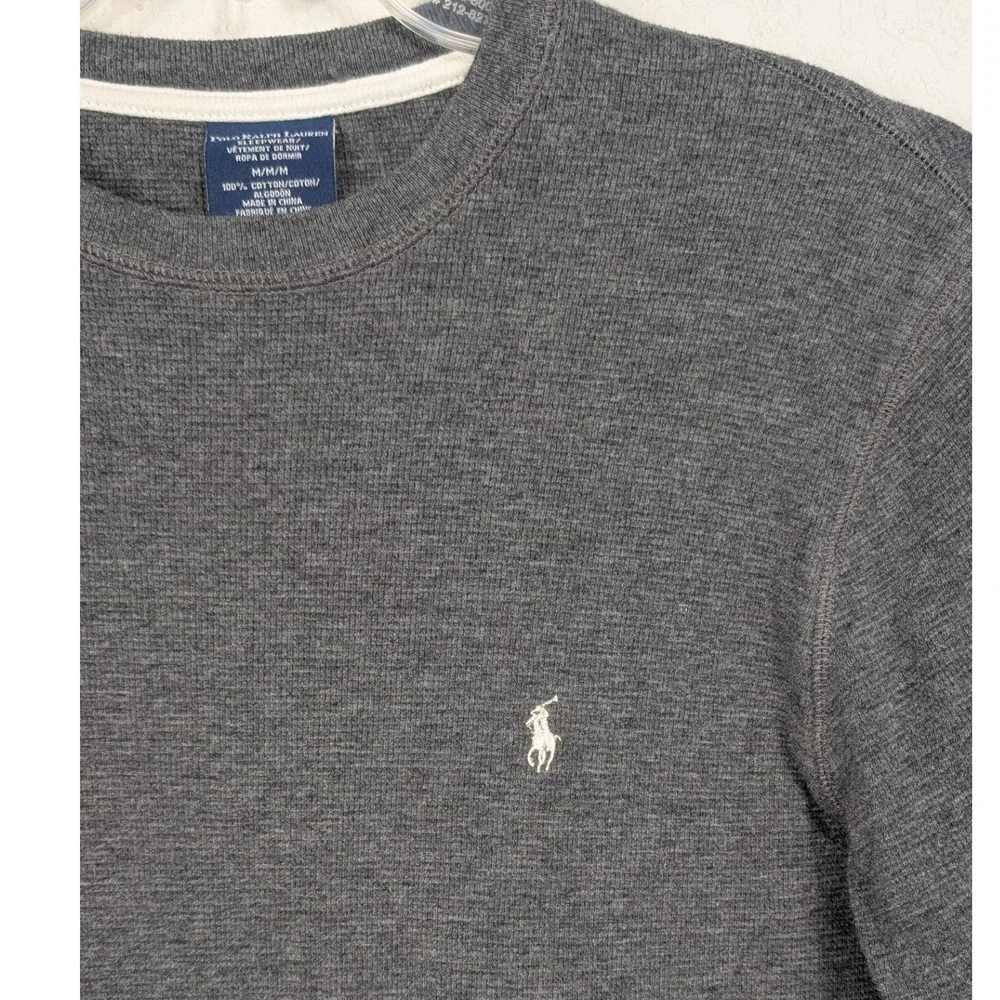 Polo Ralph Lauren Sleepwear Men M Gray Waffle Knit Thermal Long Sleeve Shirt